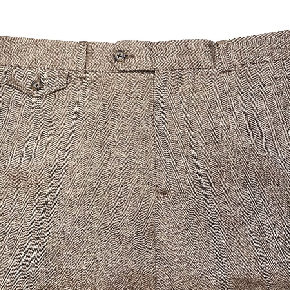 Brooks Brothers Classic Linen Pants Solbiati Nobel (36x32) Brown Herringbone